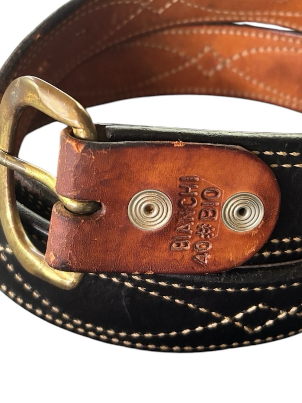 BIANCHI vintage leather belt with solid brass buckle size 38-42 - Picture 5 of 16